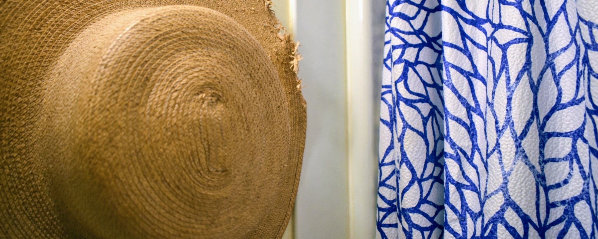 straw and shower curtain