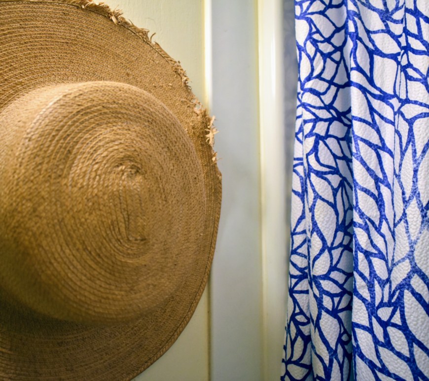 straw and shower curtain