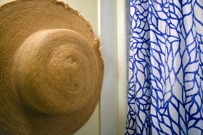 straw and shower curtain