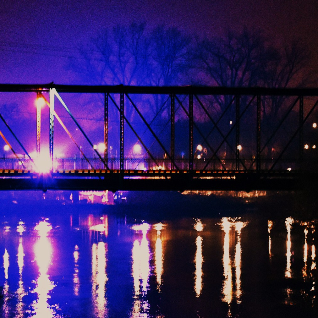 Bridge lit-up over water