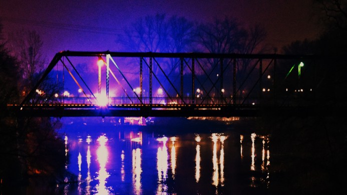 Bridge lit-up over water